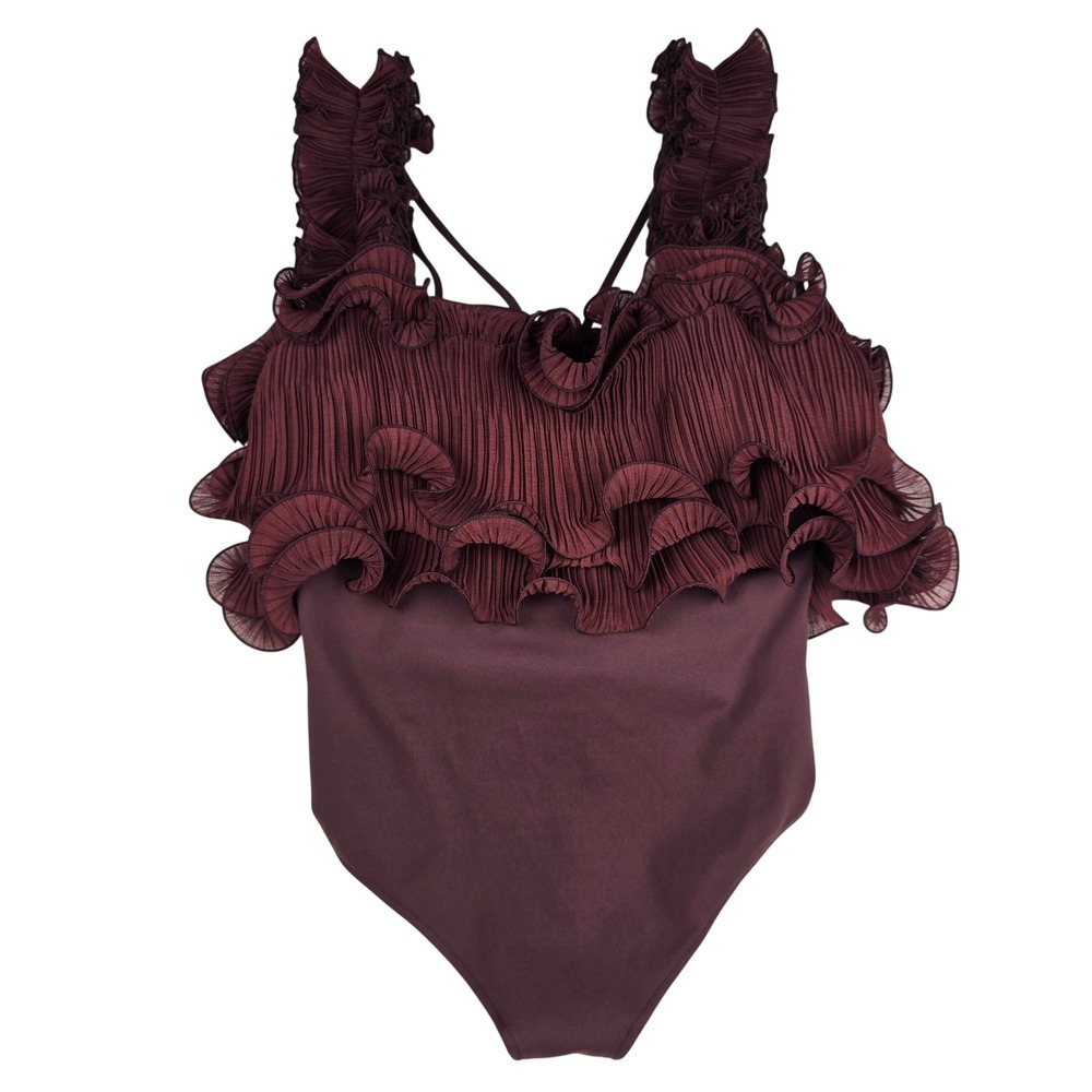 Intimately Free People For the Frill Of It Bodysuit Women XS Burgundy Ruffle